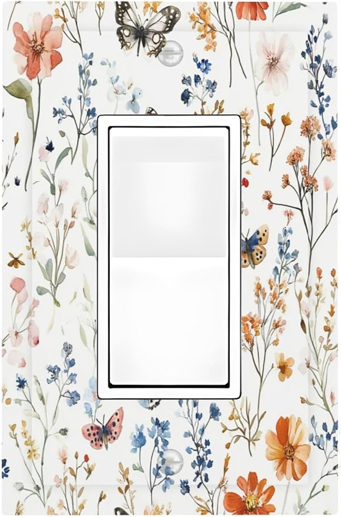 Decorative Outlet Covers Vintage Wildflowers Plants Floral 1 Gang Single Rocker Light Switch Cover Plate Wall Plates Gfci Faceplate For Bed Room Living Room Decor