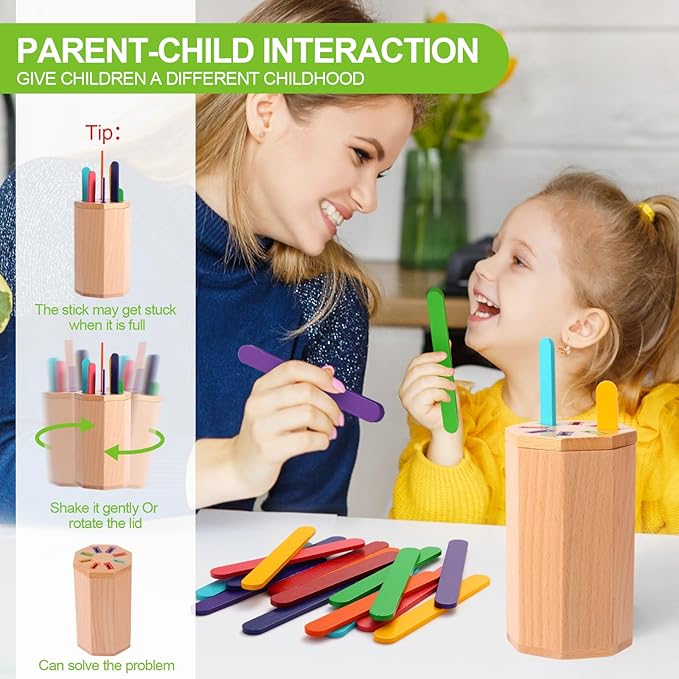 Montessori Toys for 1-3 Year Old: Wooden Learning Color Sorting Sticks Toys for Toddlers Age 1 2 3, Educational Fine Motor Developmental Sensory Matching Game Activities, 12 18 24 Month Kid Boy Girl