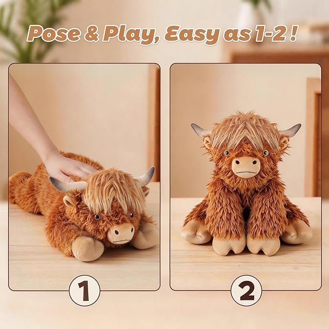 24" & 4.5lbs Highland Cow Stuffed Animal, Sitting & Laying Weighted Stuffed Animals, Cuddly & Soft Weighted Highland Cow Plush for Adults & Kids, Highland Cow Gifts for Christmas & Valentine’s Day