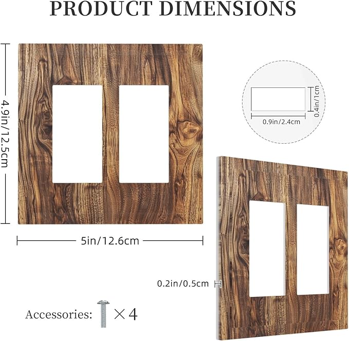 Distressed Wood Brown Wood Texture Decorative Outlet Covers 2 Gang Double GFCI Rocker Electrical Wall Panels Light Switch Cover Plate for Farmhouse Home Decor