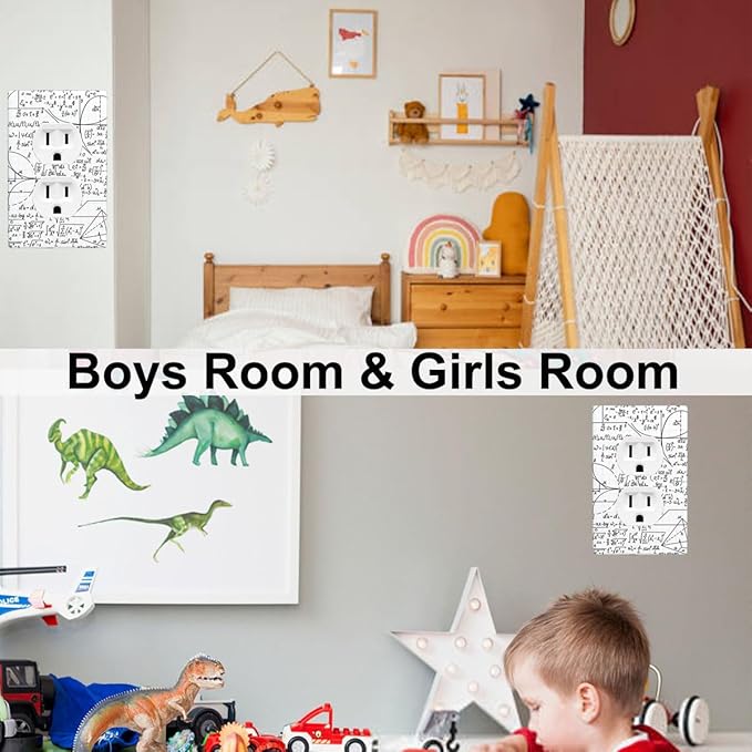 Math Formula 1-Gang Duplex Wall Plate, White Mathematics Outlet Cover for Classroom, Study Room, Office & Kids Room