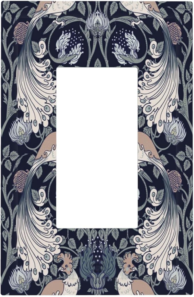 William Morris Vintage Floral Birds Peacocks 1 Gang Rocker Light Switch Covers Single Decora Outlet Wall Plate Decorative Switchplate Faceplate GFCI for Country Bathroom Bedroom Decor