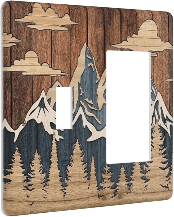 Blue Mountain Range Forest Nature Wilderness Wood Texture Outlet Covers 1 Toggle 1 Rocker Combination Decorative Wall Plate Electrical Switch Plates Light Switch Cover Plate for Farmhouse Home Decor