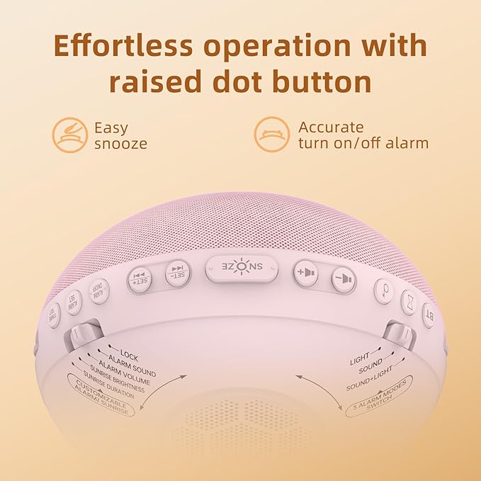 Odokee Sunrise Alarm Clock White Noise Machine: Natural Wake Up Light - Dimmable Clock with Bluetooth Speaker for Bedroom - 25 Sleep Sounds for Baby Adults Kids Sakura Pink