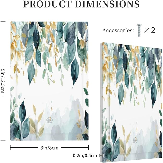 Boho Goldgreen Leaf Botanical Eucalyptus Leaves Light Switch Cover Plate 1 Gang No Device Blank Electrical Wall Plates Faceplate Decorative Switch Plate for Bedroom Living Room Decor