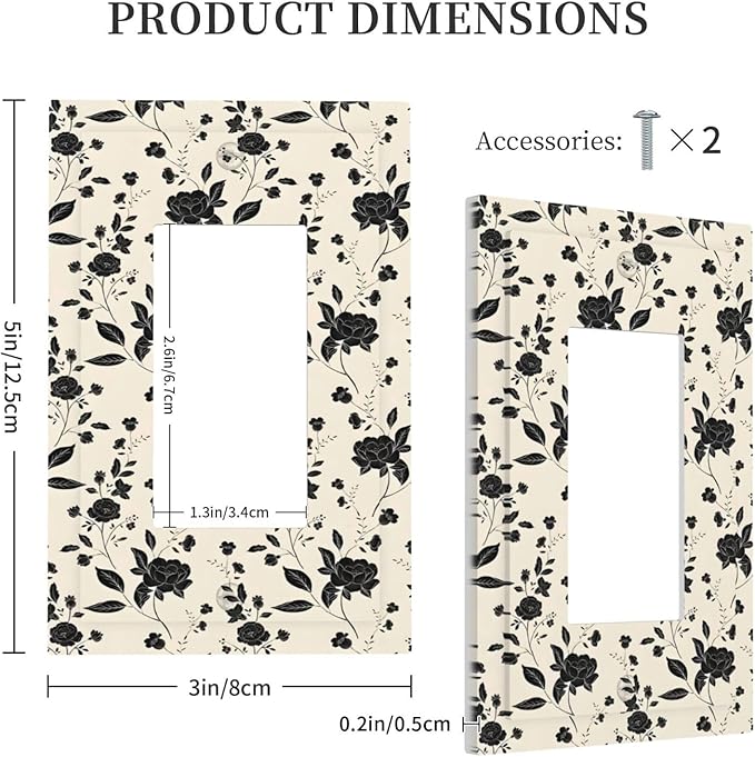 Black Rose Dark Romance Wildflowers Floral Decorative Outlet Covers 1 Gang Single Rocker Light Switch Cover Plate Wall Plates GFCI Faceplate for Bedroom Living Room Decor