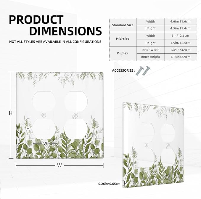 Green Eucalyptus Plant Leaves Vine Outlet Covers 2 Gang Double Duplex Decorative Light Switch Covers Electrical Wallplates Socket Faceplate for Bed Room Living Room Decor