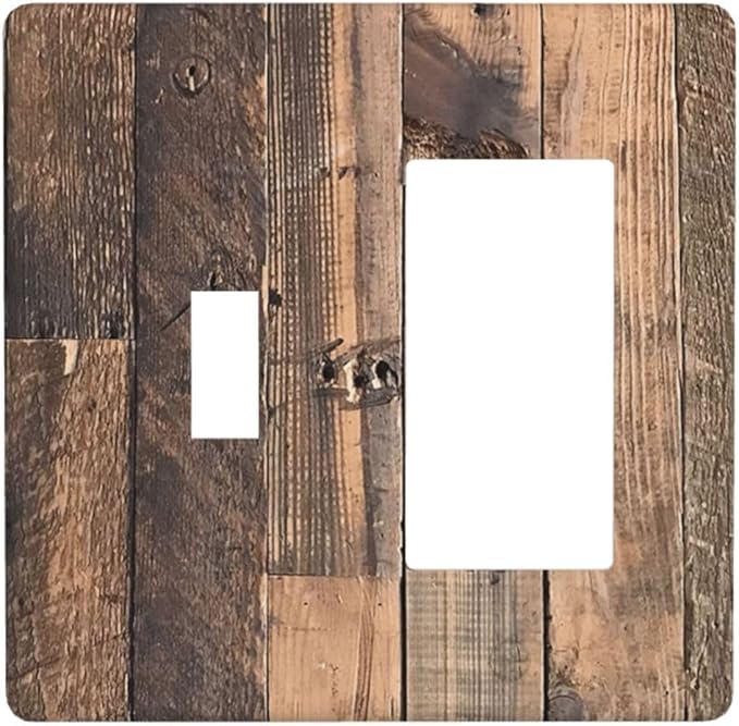 Rustic Brown Wood Plank Vintage Country Wooden Board Outlet Covers 1 Toggle 1 Rocker Combination Decorative Wall Plate Electrical Switch Plates Light Switch Cover Plate for Farmhouse Home Decor