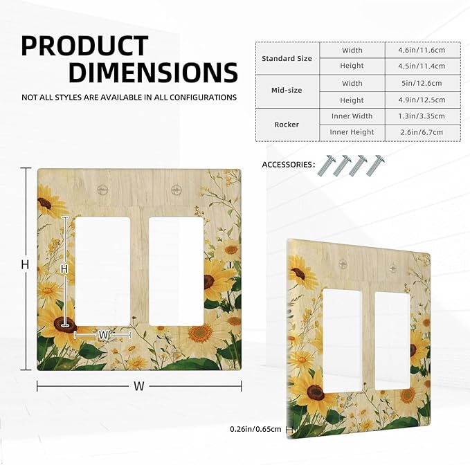 Decorative Outlet Covers with Vintage Botanical Sunflower Field Design 2 Gang Wall Plate Double Rocker Light Switch Cover Switch Plate Cover for Nature Yellow Blooms Wall Decor