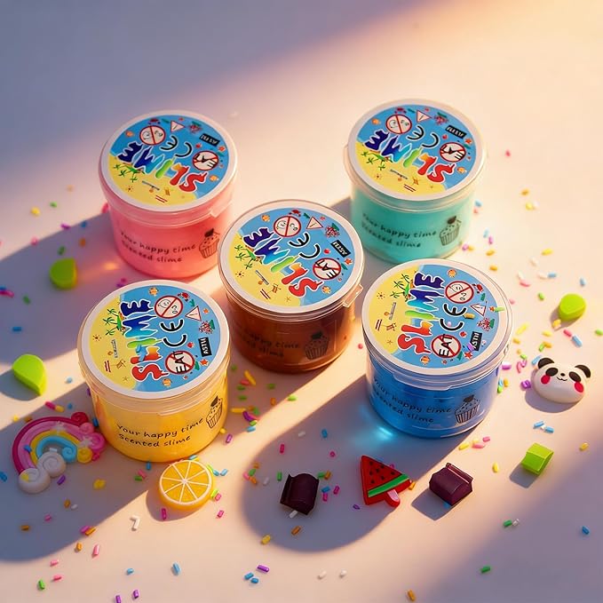5 Pack Butter Slime Kit,Birthday Gifts for Kids,Party Favors for Girls and Boys,Non-Sticky,Super Soft Stress Relief Toy