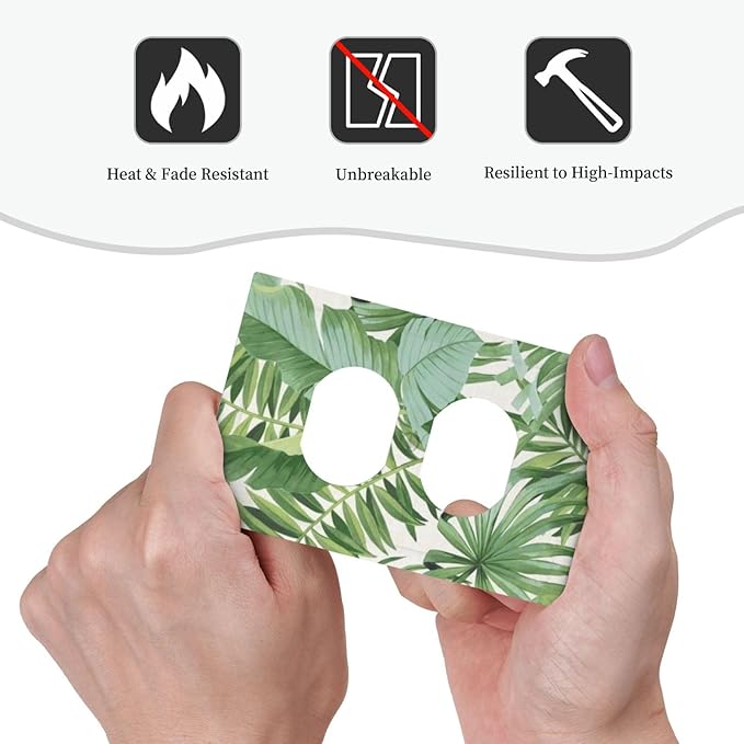 Palm Tree Leaves 1 Gang Duplex Receptacle Outlet Cover Green Tropical Monstera Banana Plant Leaf Electrical Wall Plate Summer Hawaiian Style One Gang Dual Device Light Switch Faceplate Socket Cover