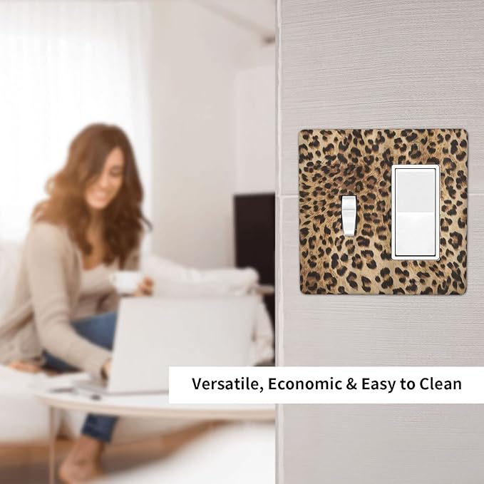 Classic Leopard 2 Gang Single Toggle/Rocker Combination Light Switch Cover Decorative Wall Plate Faceplate Boys Kids Teen Girl Bedroom Room Decorate 4.5" x 4.5