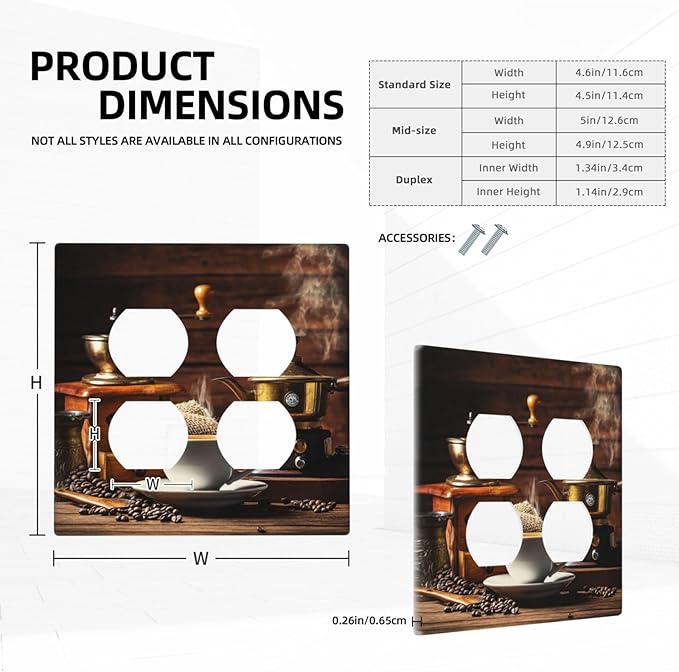 Decorative Outlet Covers with Vintage Coffee Retro Grinder Artwork Design 2 Gang Wall Plate Double Duplex Receptacle Light Switch Cover Switch Plate Cover for Rustic Kitchen Decor