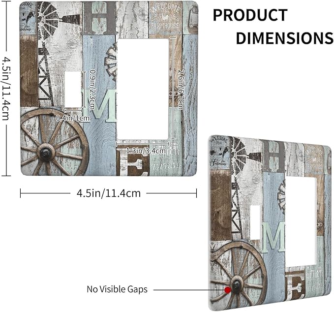 Rustic Western Barn Door Vintage Windmill Outlet Covers 1 Toggle 1 Rocker Combination Decorative Wall Plate Electrical Switch Plates Light Switch Cover Plate for Farmhouse Home Decor