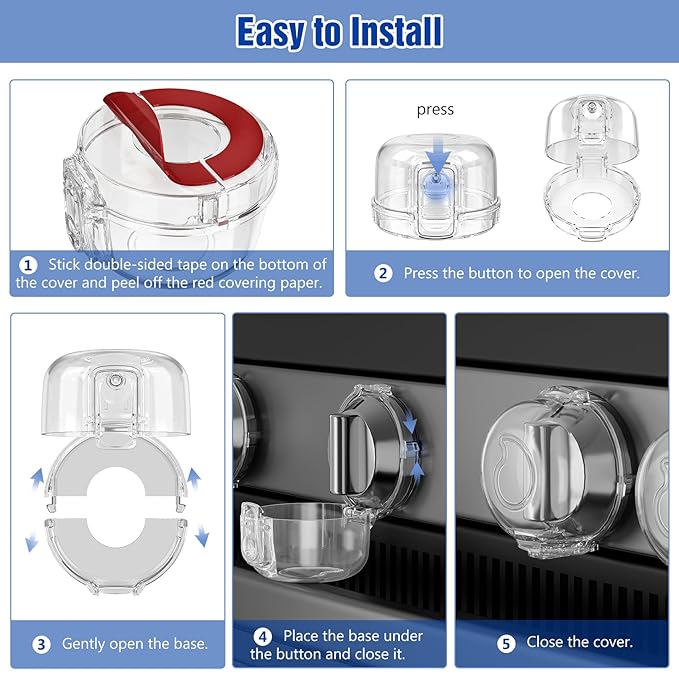 Stove Knob Safety Covers for Child (5 + 1 Pack), Upgraded Universal Size Press Gas Stove Knob Covers with Adhesive, Heat-Resistant Childproof Oven Locks for Kids and Pets (Clear)