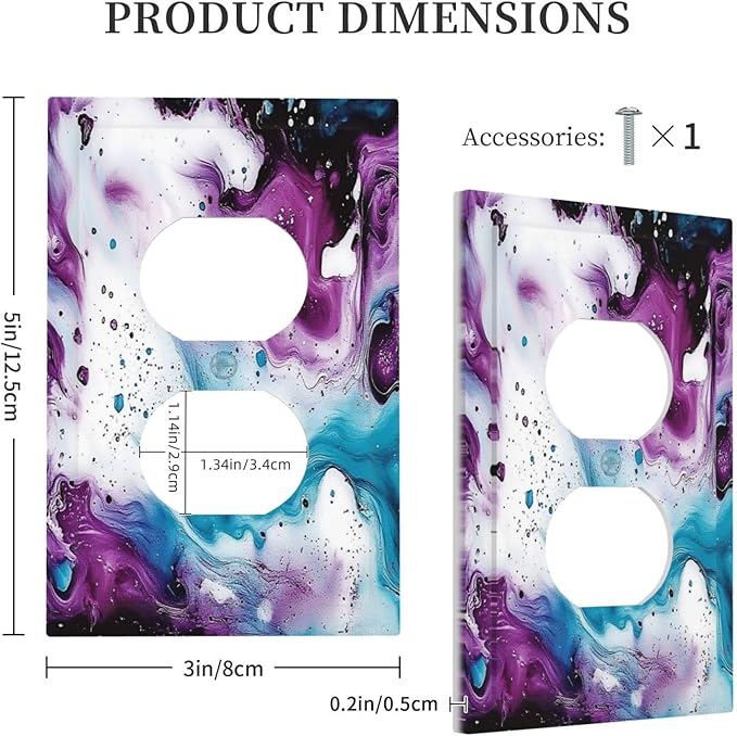 Outlet Covers Purple Blue Swirl Marble Tiles 1 Gang Duplex Light Switch Cover Decorative Switch Plates Electrical Receptacle Faceplate Wall Plate For Bed Room Living Room Decor