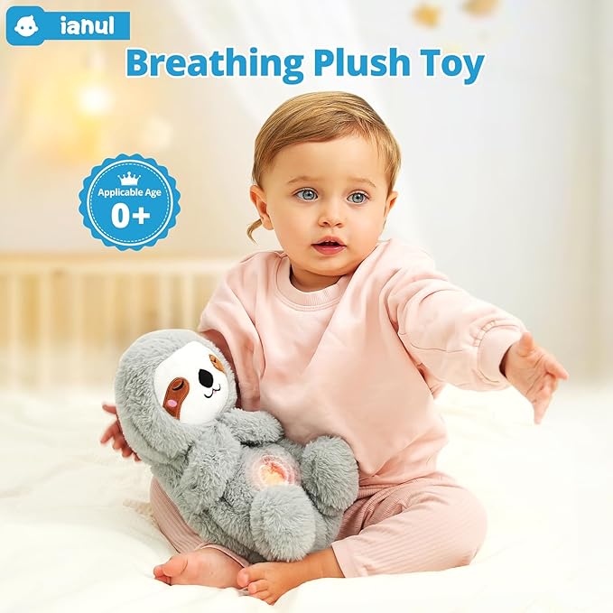 Breathing Stuffed Animal,Soothing Stuffed Animal for Anxiety Relief with Realistic Breathing Motion, Calming Music, Gentle Lights,Machine Washable,Ideal for Baby Adult and Relaxation(Sloth)