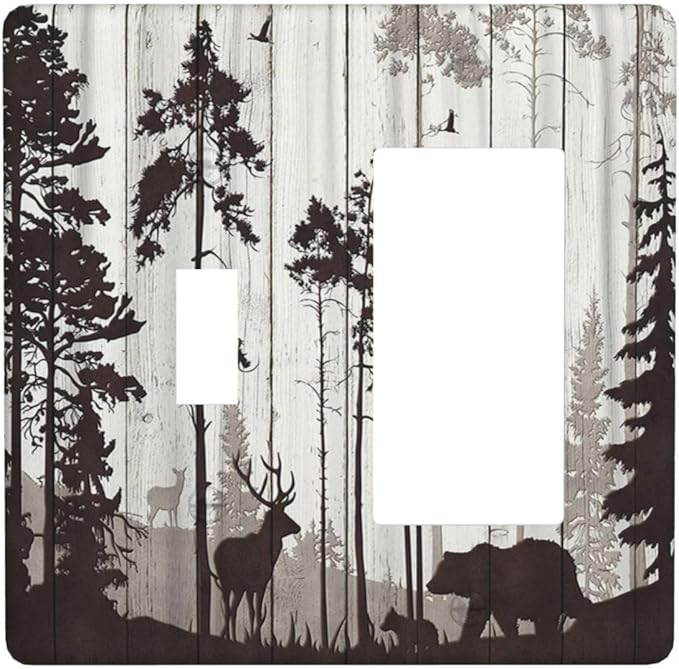 Light Switch Cover Rustic Deer Hunting Forest Woodland 2 Gang Toggle Rocker Combo Wall Plates Country Decorative Switch Plates and Outlet Covers Receptacle Cover for Farmhouse Home Decor