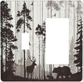 Light Switch Cover Rustic Deer Hunting Forest Woodland 2 Gang Toggle Rocker Combo Wall Plates Country Decorative Switch Plates and Outlet Covers Receptacle Cover for Farmhouse Home Decor