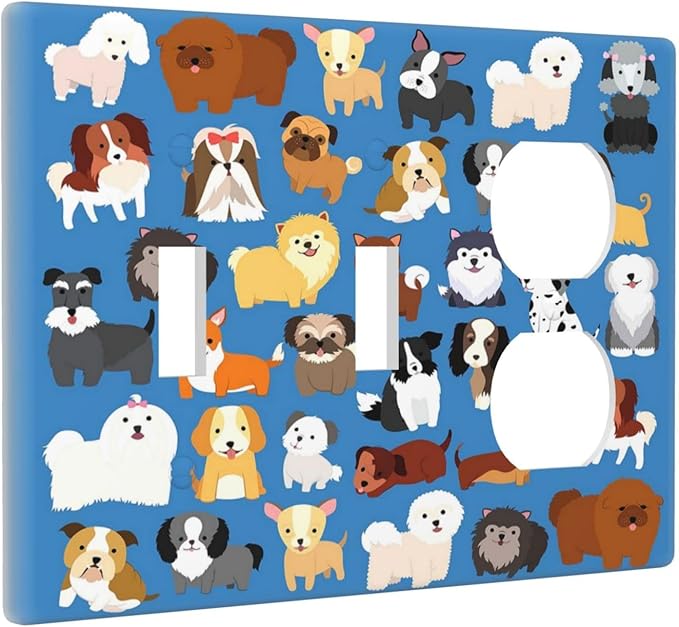 Cute Animal Dogs Puppy Decorative Outlet Cover 2 Toggle 1 Duplex Light Switch Plate Cover Electricity Receptacles Plates For Home Kitchen Living Bedroom 6.4 * 4.5
