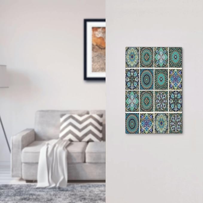 Light Switch Cover Plate Mandala Decorative Rustic Vintage Turquoise Pattern 1 Gang No Device Blank Electrical Wall Plates Faceplate Decorative Switch Plate for Bedroom Bathroom Decor