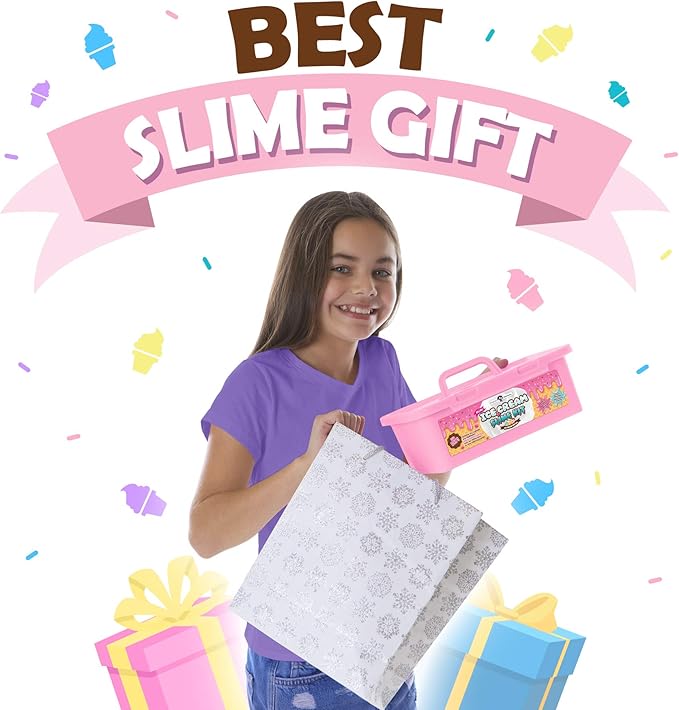 Original Stationery Mini Ice Cream Slime Kit for Girls & Boys Ages 7–12, DIY Slime Making Set with Sprinkles & Strawberry Scent, Fun Ice Cream Craft Toy, Birthday Gift for Kids