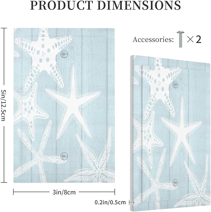 Beach Starfish Vintage Wood Rustic Country Ocean Light Switch Cover Plate 1 Gang No Device Blank Electrical Wall Plates Faceplate Decorative Switch Plate Covers for Farmhouse Kids Room Decor