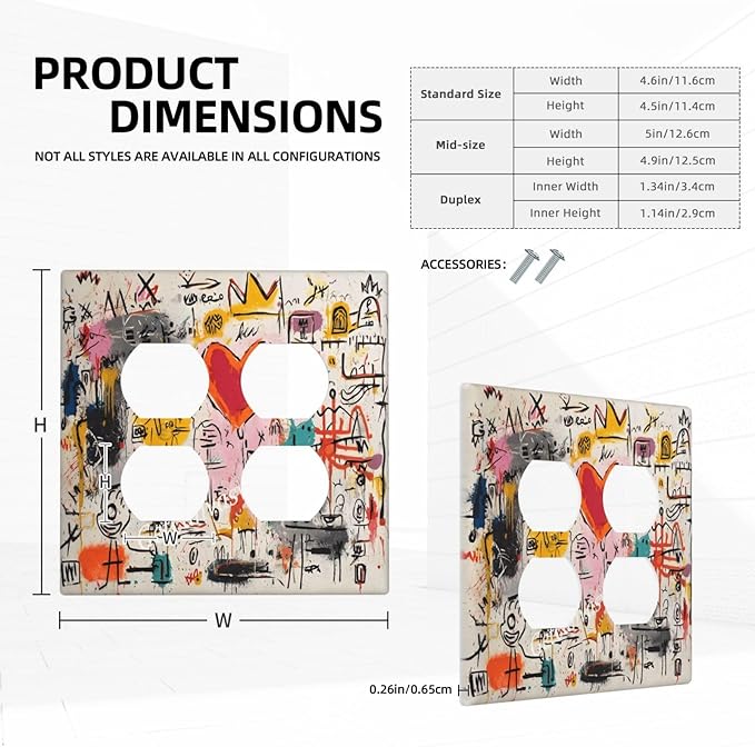 Colorful Graffiti Street Art Banksy Prints Outlet Covers 2 Gang Double Duplex Decorative Light Switch Covers Electrical Wallplates Socket Faceplate for Kids Room Office Decor