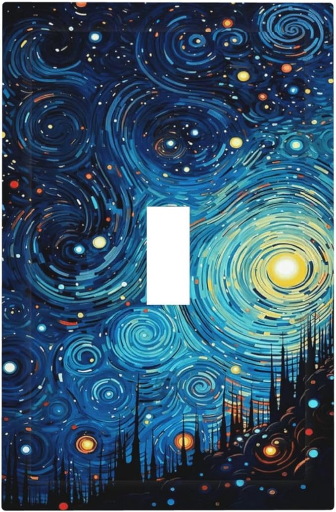 Decorative Light Switch Cover Plate Abstract Starry Night Style 1 Gang Single Toggle Wall Plate Electrical Outlet Covers Decorate Switch Plate Cover for Home living Room Decor
