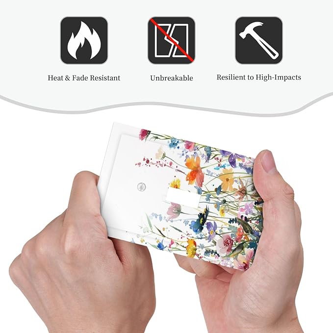 Watercolor Wildflowers Colorful Floral Plant Decorative Light Switch Cover 1 Gang Single Toggle Device Electrical Faceplate Switchplates Decorator Outlet Wall Plate for Bedroom Living Room Decor