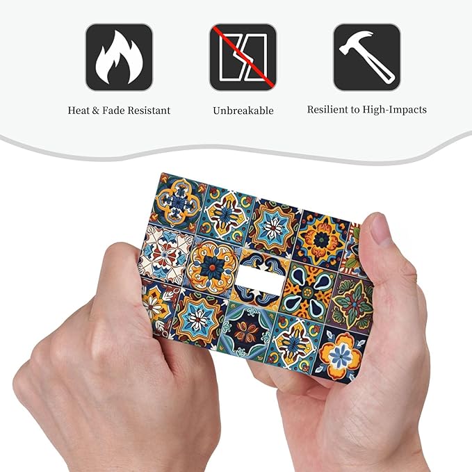 Mexican Talavera Tiles Floral Decorative Light Switch Cover 1 Gang Single Toggle Device Electrical Faceplate Switchplates Decorator Outlet Wall Plate for Bathroom Kitchen Decor