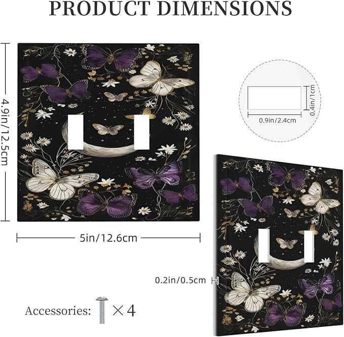 Decorative Switch Plate Covers Boho Crescent Moon Butterfly 2 Gang Double Toggle Light Switch Cover Plate Electrical Wall Plate Outlet Cover Outlet Light Switch Cover for Bedroom Home Decor