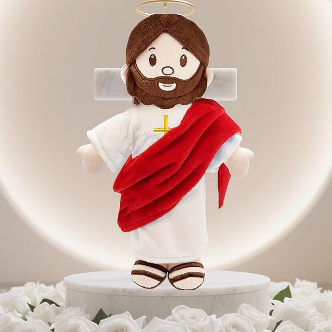 Jesus Plush Doll Jesus Plushie Stuffed Toy Christian Stuff Religious for Kids Christening Easter 13" (Red)