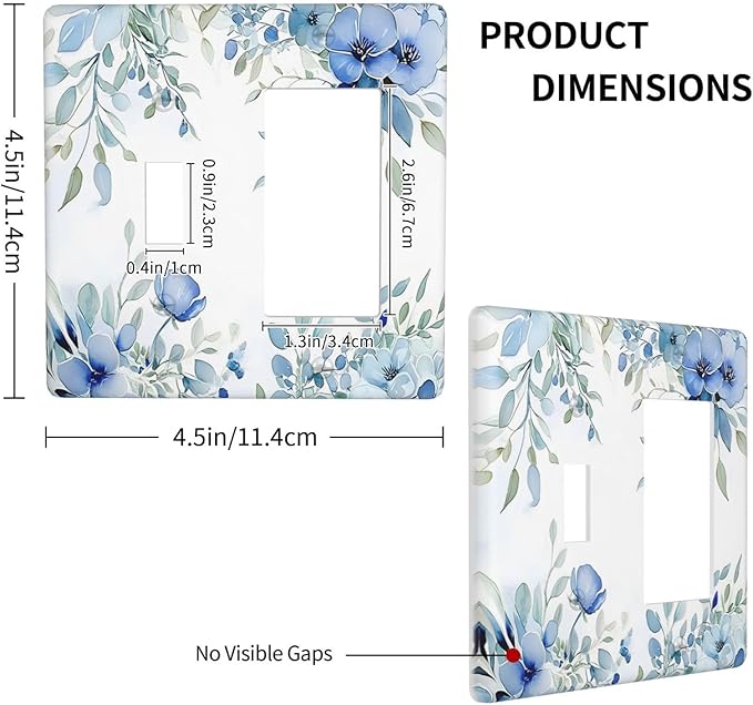 Watercolor Blue Flower Plant Floral Green Leaves Outlet Covers 1 Toggle 1 Rocker Combination Decorative Wall Plate Electrical Switch Plates Light Switch Cover Plate for Bedroom Living Room Decor