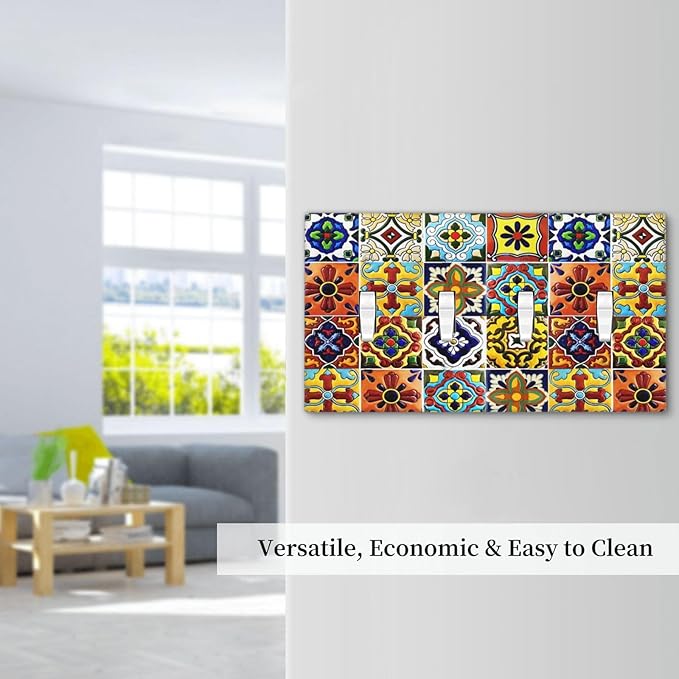 Boho Mexican Moroccan Tile 4 Gang Quad Toggle Device Light Switch Cover Decorative Wall Plate Decorative Electrical Faceplate Outlet Cover