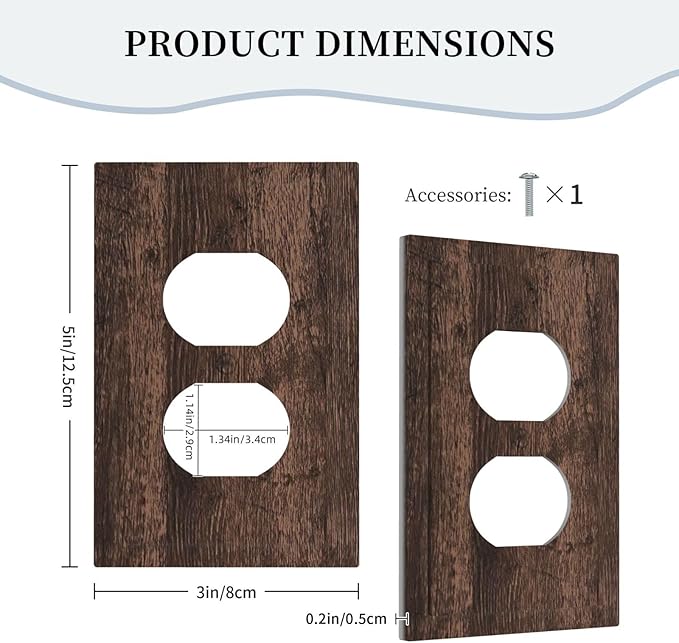 Outlet Covers Rustic Brown Wood Plank Retro Wooden Board 1 Gang Duplex Light Switch Cover Plate Decorative Wall Plates Socket Cover Electrical Switchplate for Farmhouse Home Decor