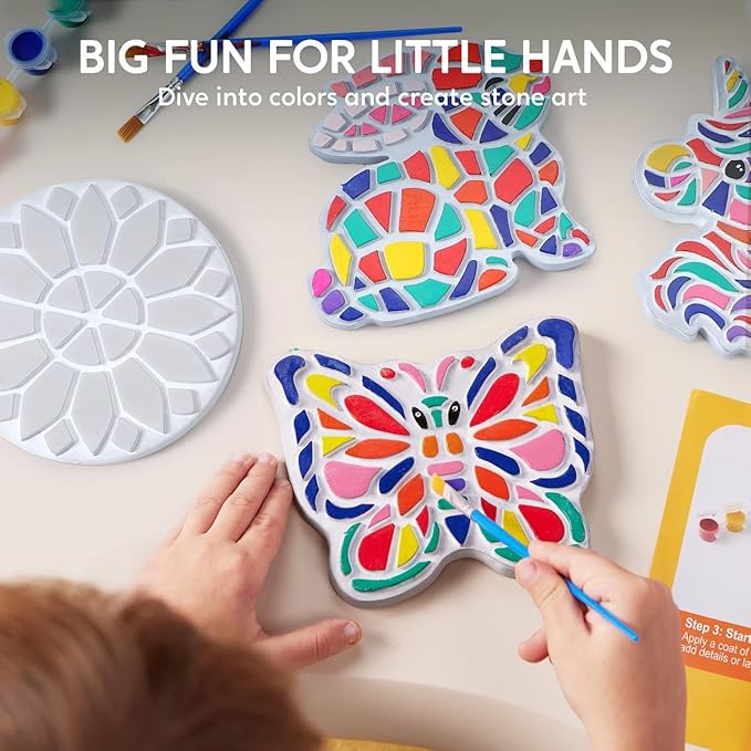 Klever Kits JOVA Stepping Stones Painting Kit for Kids - Paint 5 Garden Stones, Ceramic Garden Decor, Unicorn Craft Kits for Boys, Easter Crafts Gifts for Boy, Girl Age 8+ Year Old - Summer Gift