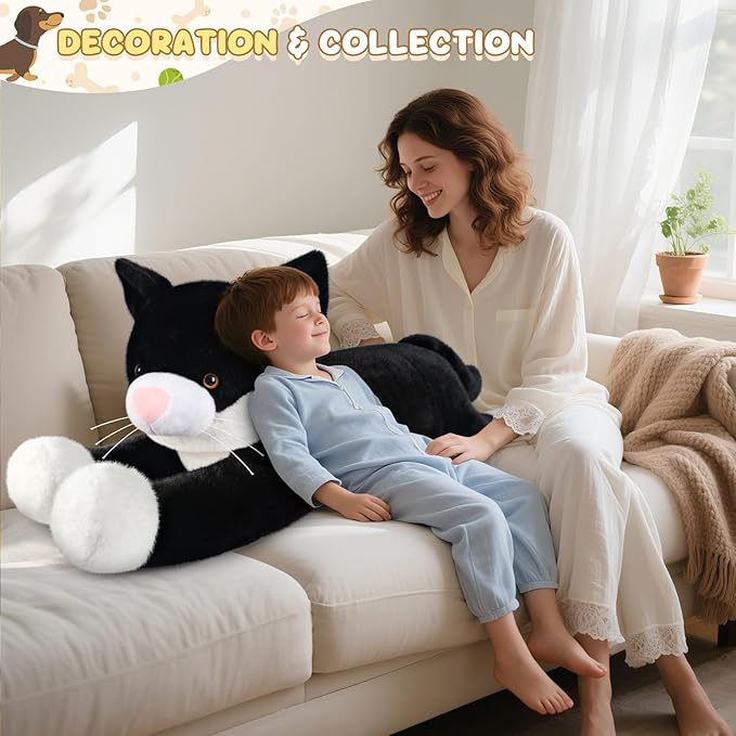 SuzziPals 43 inch Black and White Cat Stuffed Animal, Lifelike Tuxedo Cat Plush Toy for Stress Relief & Companion, Extra Soft Giant Stuffed Animals, Giant Plushies Gifts for Kids Adults