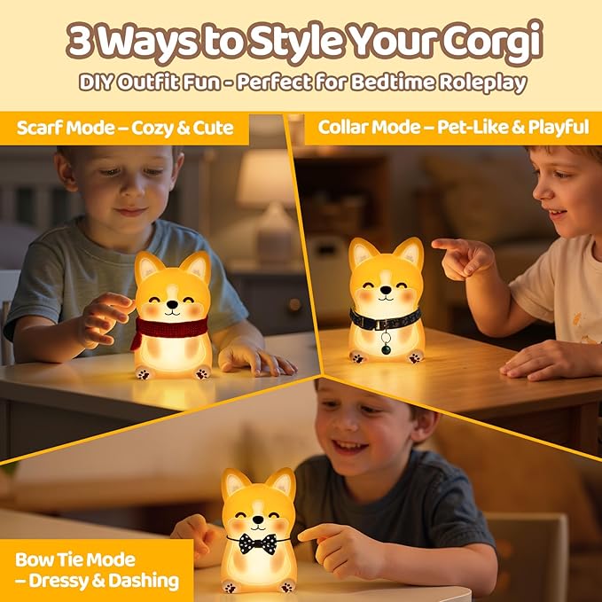 Mewaii BPA-Free Silicone丨 Huggwaii Corgi Dog Night Light for Kids, 3 Brightness Levels Nursery Dog Lamp, 30 Min Timer&Rechargeable Cute Puppy Kids Night Light for Bedroom Decor,Corgi Gifts for Boys