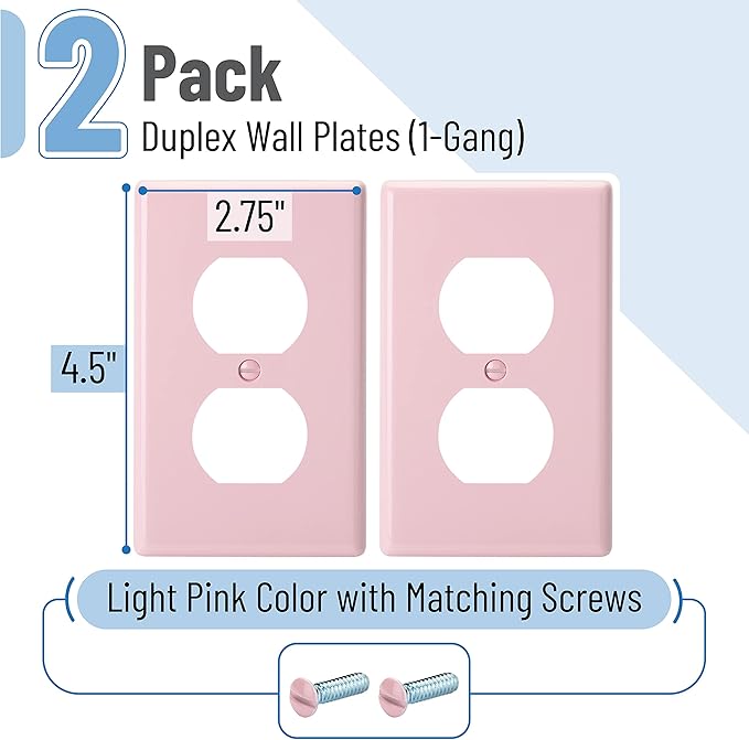 Bates- Duplex Receptacle Wall Plates, 2 Pack, Pink, Electrical Outlet Cover Plates, Electric Outlet Cover, Wall Outlet Cover, Outlet Plate, Outlet Wall Plate, Wall Outlet Cover Plate