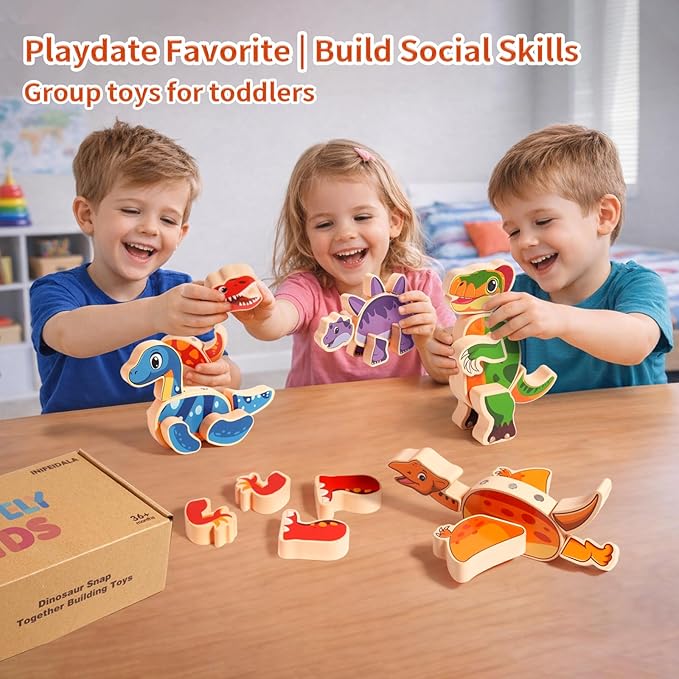 INIFEIDALA Magnetic Wooden Dinosaur Building Blocks, Take Apart STEM Montessori Educational Toy, Fine Motor Skills Development Ages 3-6