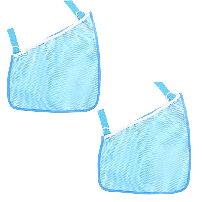 2 Pack Universal Side Sling Stroller Mesh Cargo Net and Organizer, Extra Stroller Storage Space, Non-Slip and Adjustable Straps (Blue)