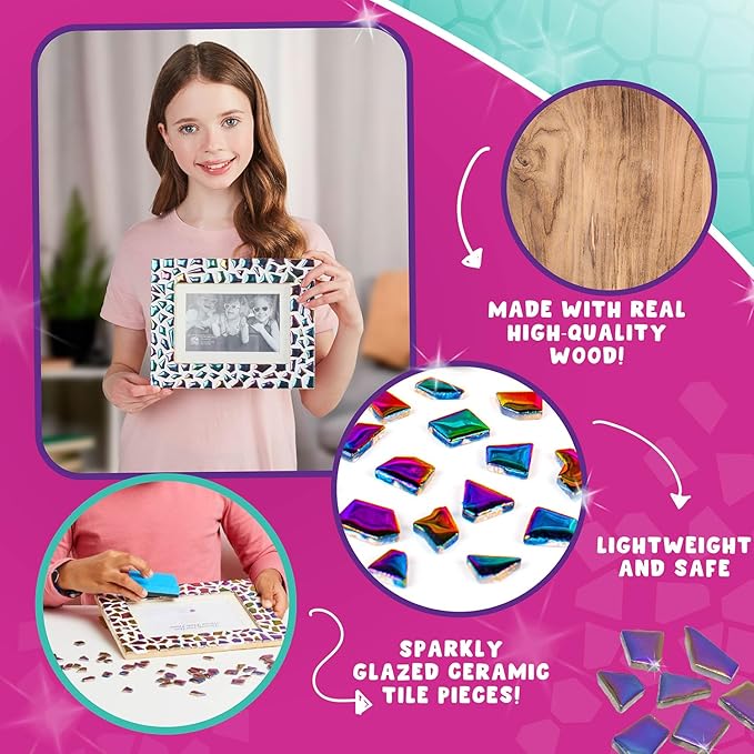 PURPLE LADYBUG Decorate Your Own Picture Frame Craft Kit - Craft for Kids Ages 8-12, Birthday Gift & DIY Mosaic Frame Craft for Girls Ages 6-8, Fun Arts & Crafts for 7-Year-Old Girls