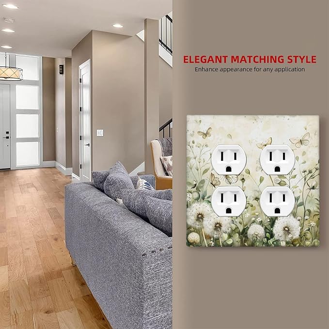 Decorative Outlet Covers Watercolor Butterflies Dandelions Wildflowers 2 Gang Decorative Switch Plate Double Duplex Wall Plates Switch Plates and Outlet Covers for Bathroom Bedroom Decor