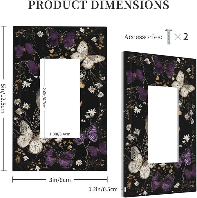 Decorative Outlet Covers Boho Crescent Moon Butterfly 1 Gang Single Rocker Light Switch Cover Plate GFCI Wall Plates Electrical Switch Plate Cover for Bedroom Home Decor