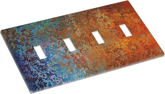 Decorative Switch Plate Covers Vintage Copper Rust 4 Gang Device Light Switch Cover Red Celestial Blue Flatprint Quad Toggle Wall Plate Electrical Faceplate for Kitchen Bathroom Bedroom Home