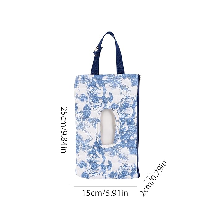Quilted Baby Wipe Holder Floral Diaper Pouch Portable Quilted Wipes Bag for Car, Stroller (Dark Blue-2)