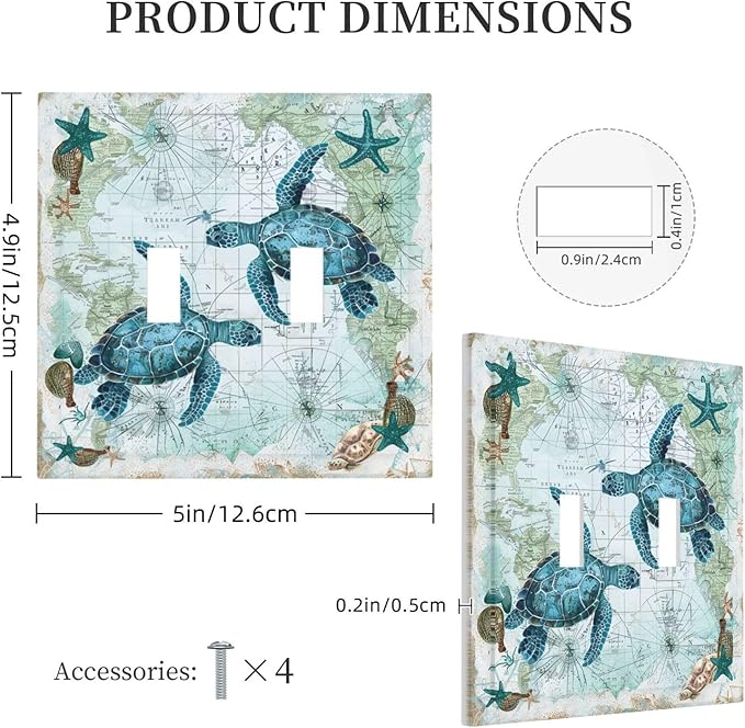 Decorative Switch Plates Nautical Green Sea Turtles Beach Blue Ocean 2 Gang Double Toggle Outlet Light Switch Cover Wall Plate Electrical Faceplate For Bathroom Kids Room Decor