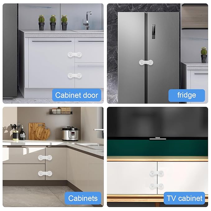8 Pack Cabinet Door Locks for Baby Proof and Child Safety Cabinet Locks with Adhesive Childproof Door Latch Child Safety Locks for Kitchen Drawer Cupboards Fridge Closet Pantry