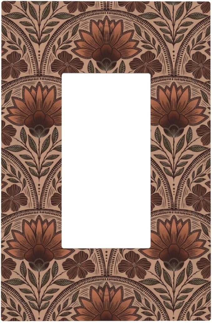 Earth Tone Floral Rustic Damask Boho Flower Decorative Outlet Covers 1 Gang Single Rocker Light Switch Cover Plate Wall Plates GFCI Faceplate for Farmhouse Home Decor